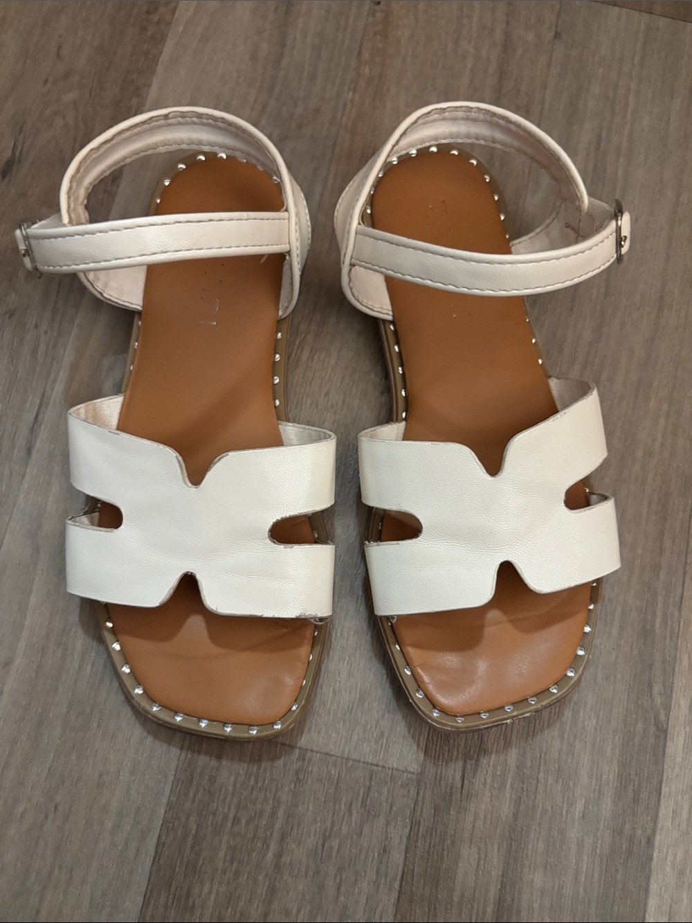 Tahari White Girls' Strappy Sandals with Studded Trim